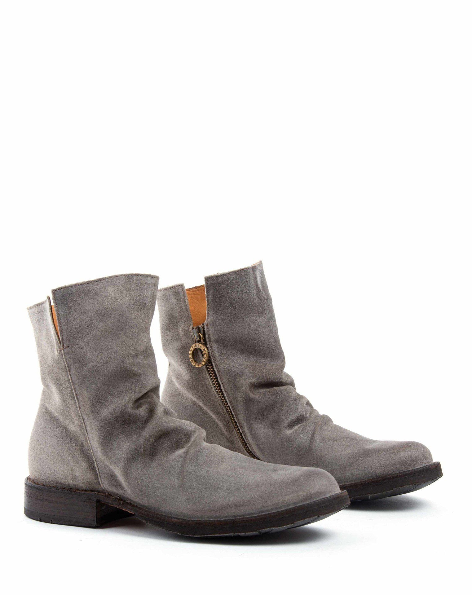 Fiorentini + Baker, ETERNITY ELF, Taupe suede ankle boots with slightly ruched vamp and inside zip-Made in Italy-lateral