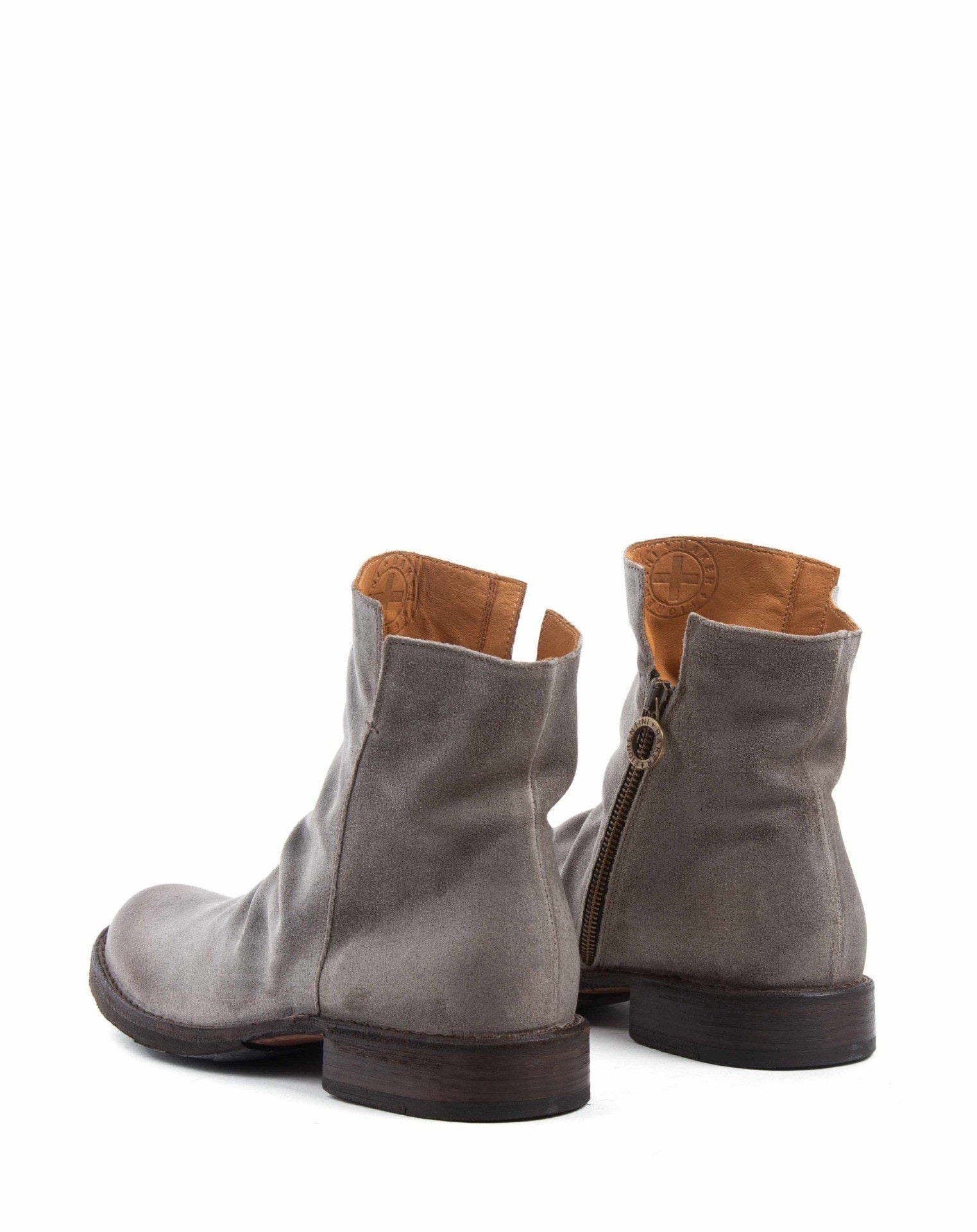 Fiorentini + Baker, ETERNITY ELF, Taupe suede ankle boots with slightly ruched vamp and inside zip-Made in Italy-back