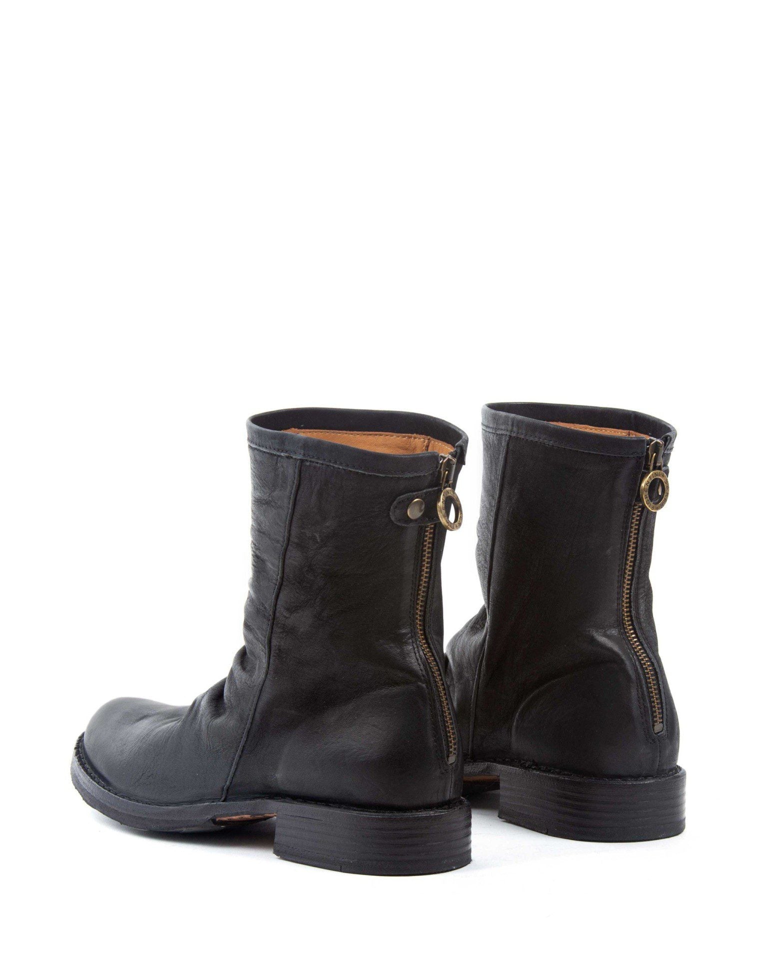Fiorentini + Baker, ETERNITY EVEN, Tall ankle boots with slightly ruched vamp and rear zip in reversed black leather-Made in Italy-back