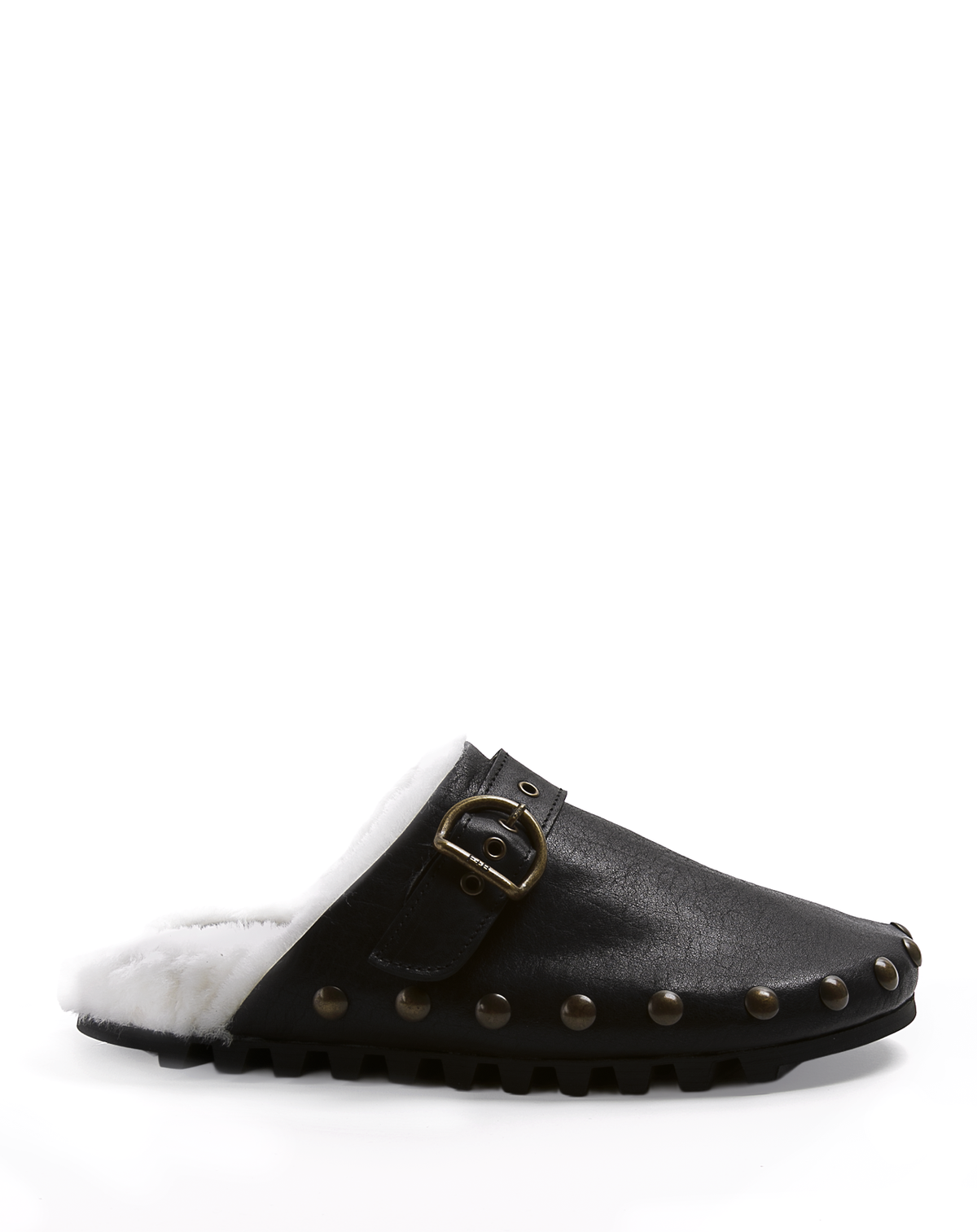 KALUA Black Leather Sheepskin Slide