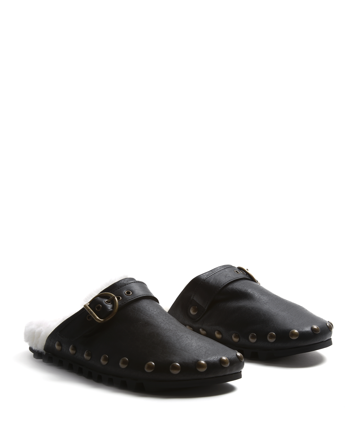 KALUA Black Leather Sheepskin Slide
