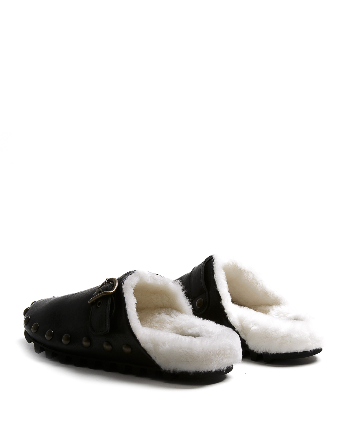 KALUA Black Leather Sheepskin Slide