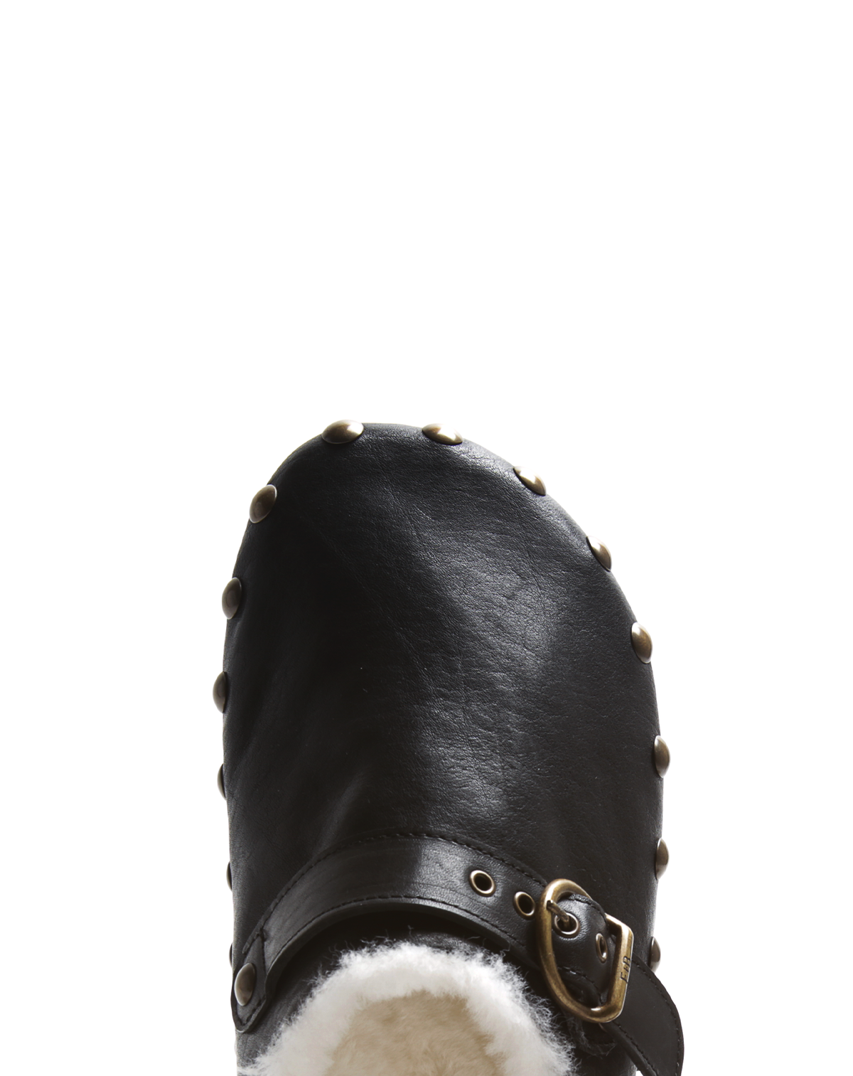 KALUA Black Leather Sheepskin Slide
