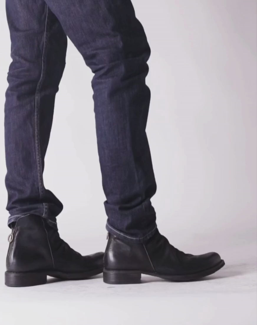 Fiorentini + Baker, ETERNITY ELINA, Men black leather ankle boots with rear zip-Made in Italy-video