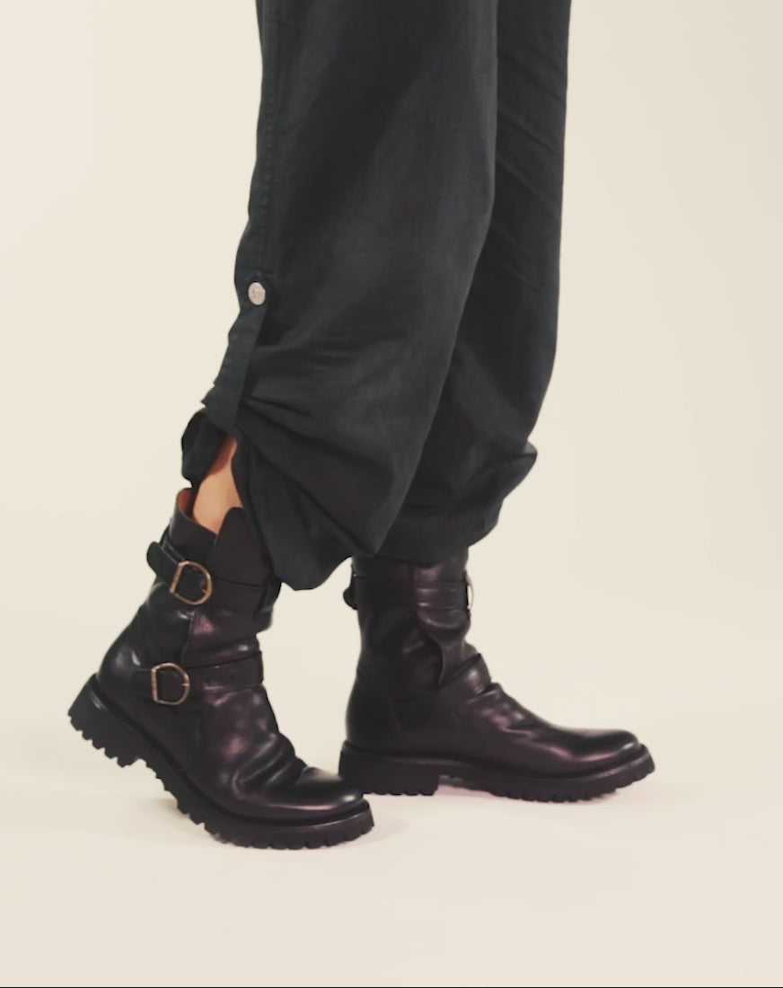 ETERNITY MASSIVE M-713 Black leather tall ankle boots with buckles