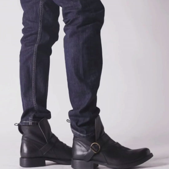 FIORENTINI + BAKER, ETERNITY EEK, Men biker ankle boots with adjustable strap in black smooth leather-Made in Italy-video