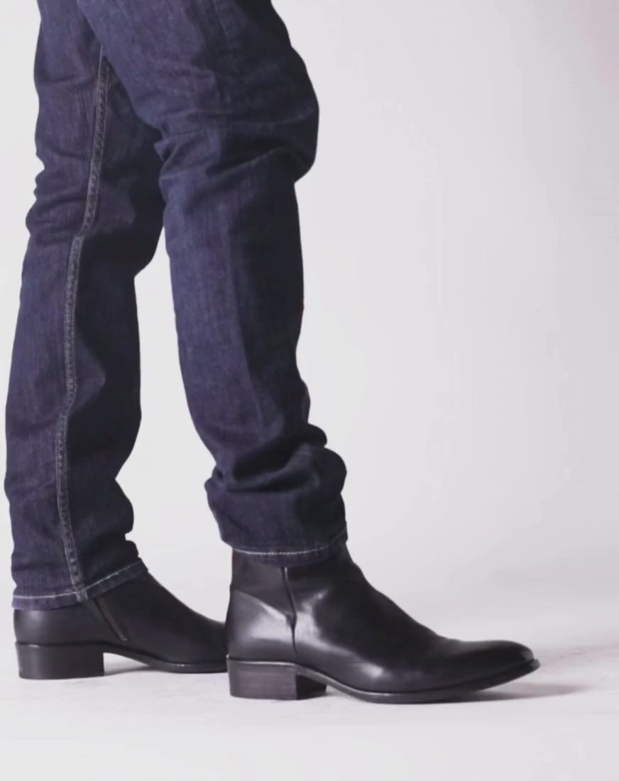 Fiorentini + Baker, CHANCE CALE, Men black smooth leather men ankle boots with elongated shape and inside zip-Made in Italy-video