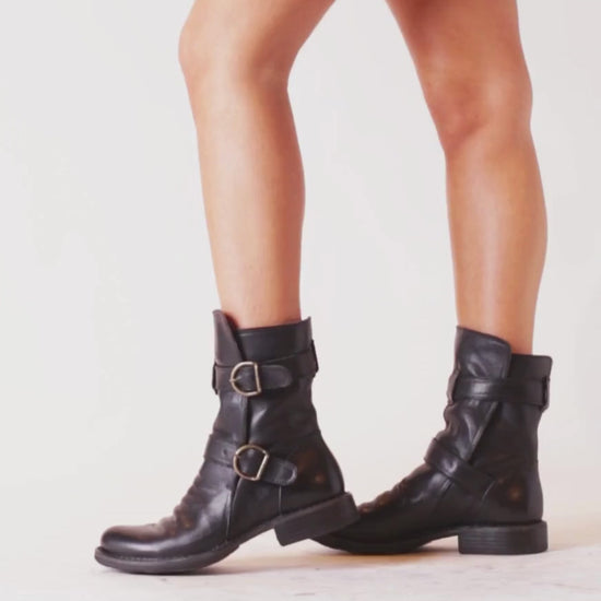 Fiorentini + Baker, ETERNITY 713, Women black leather tall ankle boot with buckles-Made in Italy-video