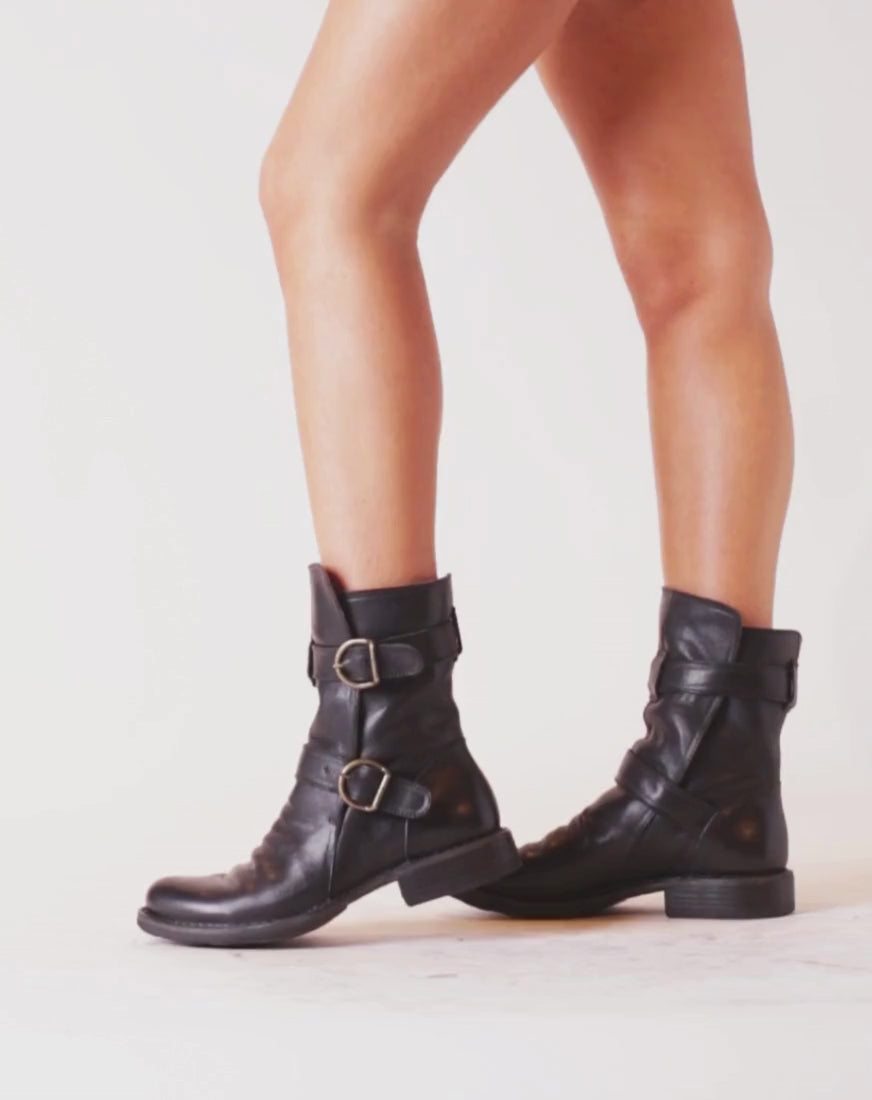 Fiorentini + Baker, ETERNITY 713, Women black leather tall ankle boot with buckles-Made in Italy-video