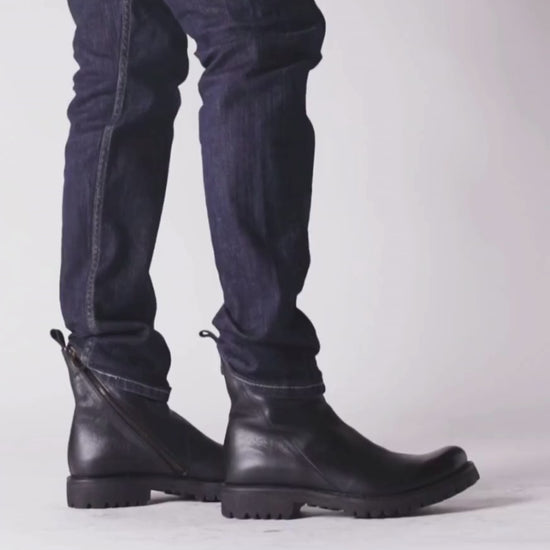 Fiorentini + Baker, ETERNITY MASSIVE M-EVI, Men black leather ankle boots with inside lateral zip and thick rubber sole-Made in Italy-video