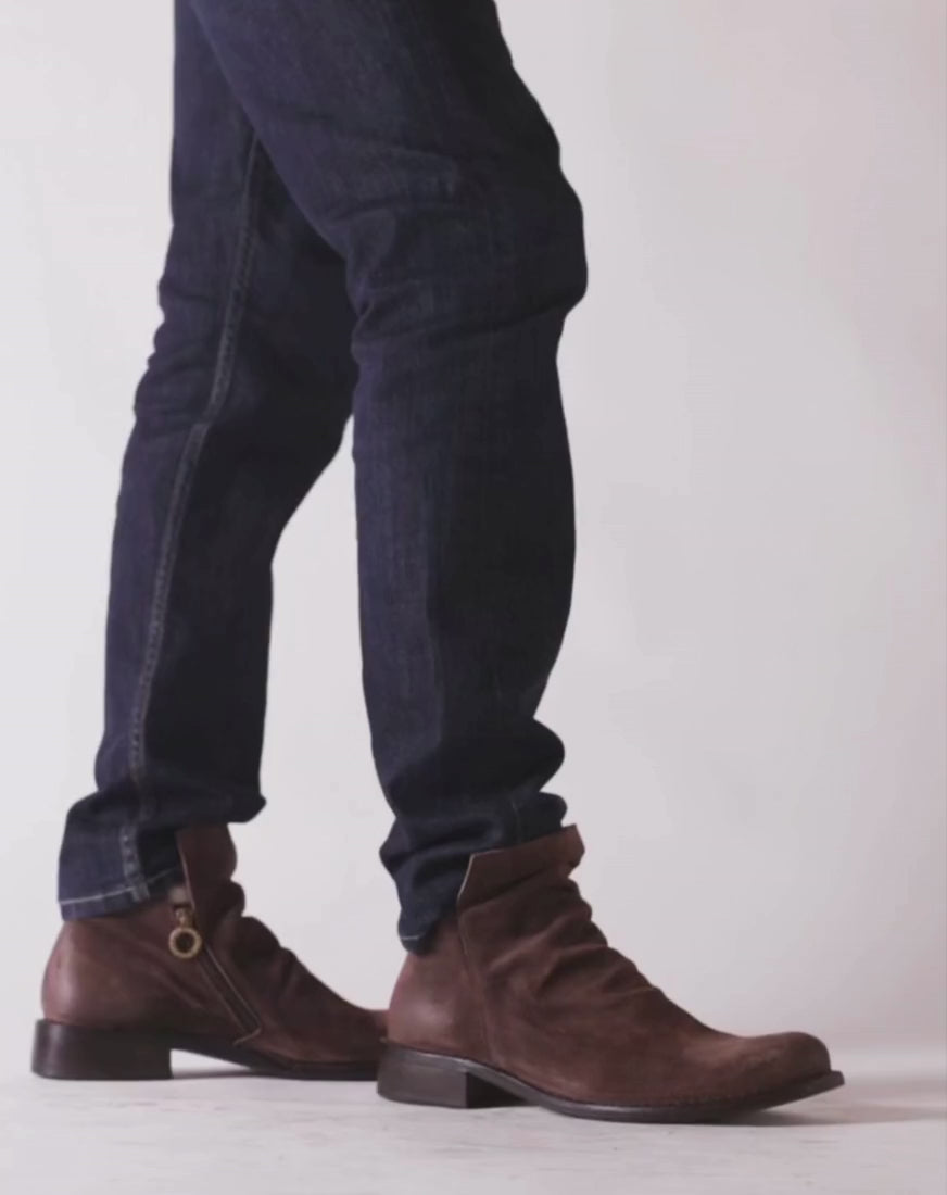Fiorentini + Baker, FRATERNITY FAS, Brown suede men ankle boots with inside zip and round toe-Made in Italy-video