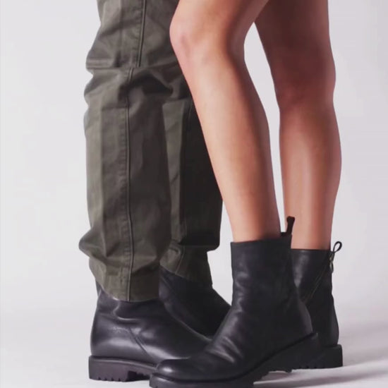 Fiorentini + Baker, ETERNITY MASSIVE M-EVI, Black leather ankle boots with inside lateral zip and thick rubber sole-Made in Italy-video