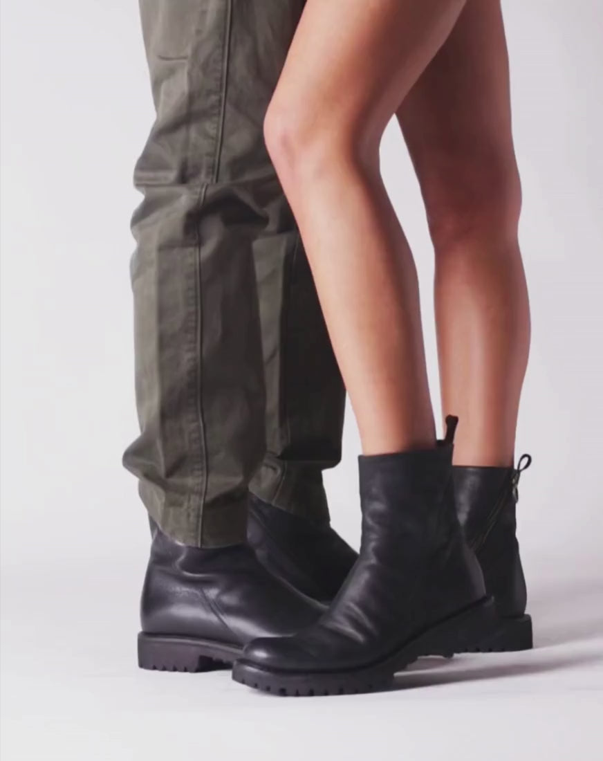 Fiorentini + Baker, ETERNITY MASSIVE M-EVI, Black leather ankle boots with inside lateral zip and thick rubber sole-Made in Italy-video