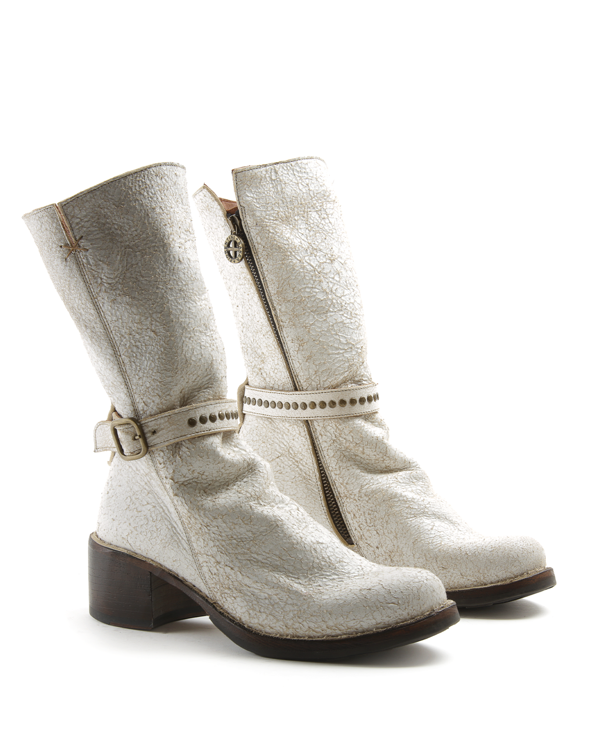 TASH + T-STRAP Off-White Leather Boots