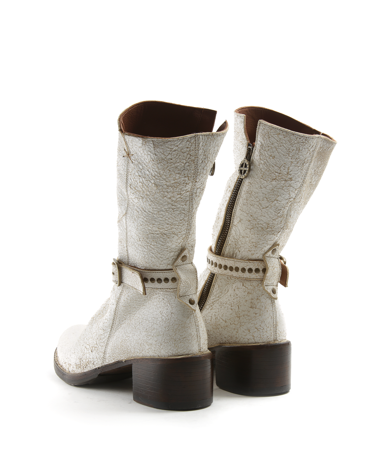 TASH + T-STRAP Off-White Leather Boots