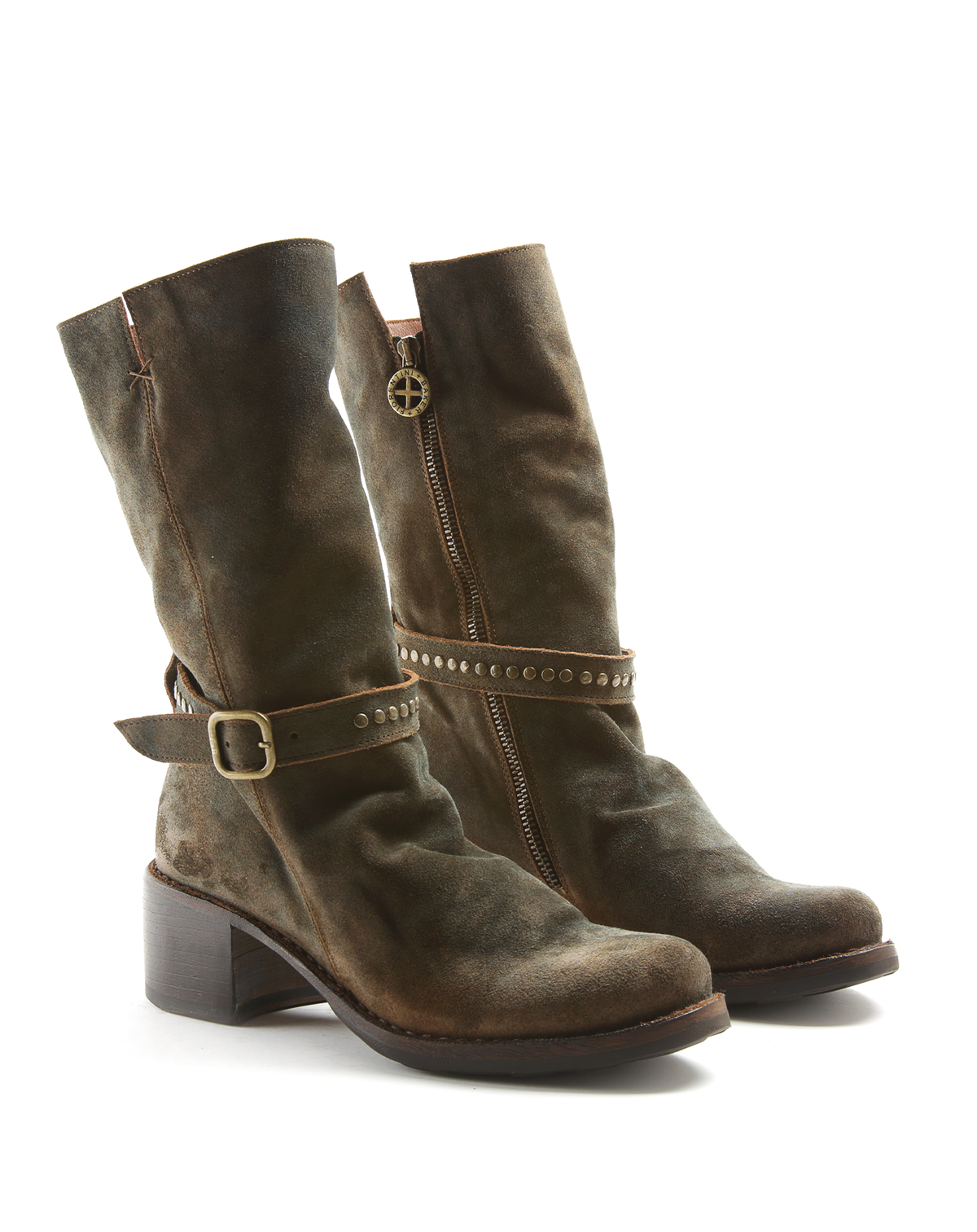 TASH + T-STRAP Shades Black/Grey/Brown Leather Boots