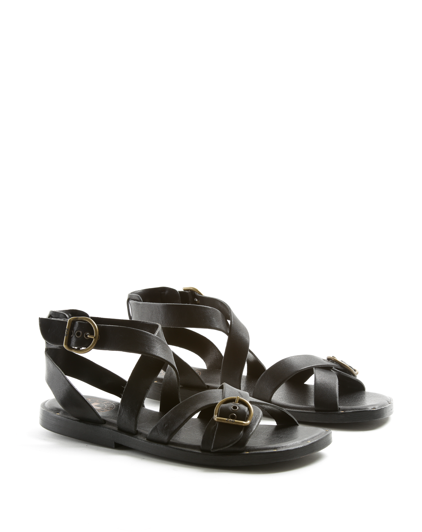ZIVA Black Leather Sandals