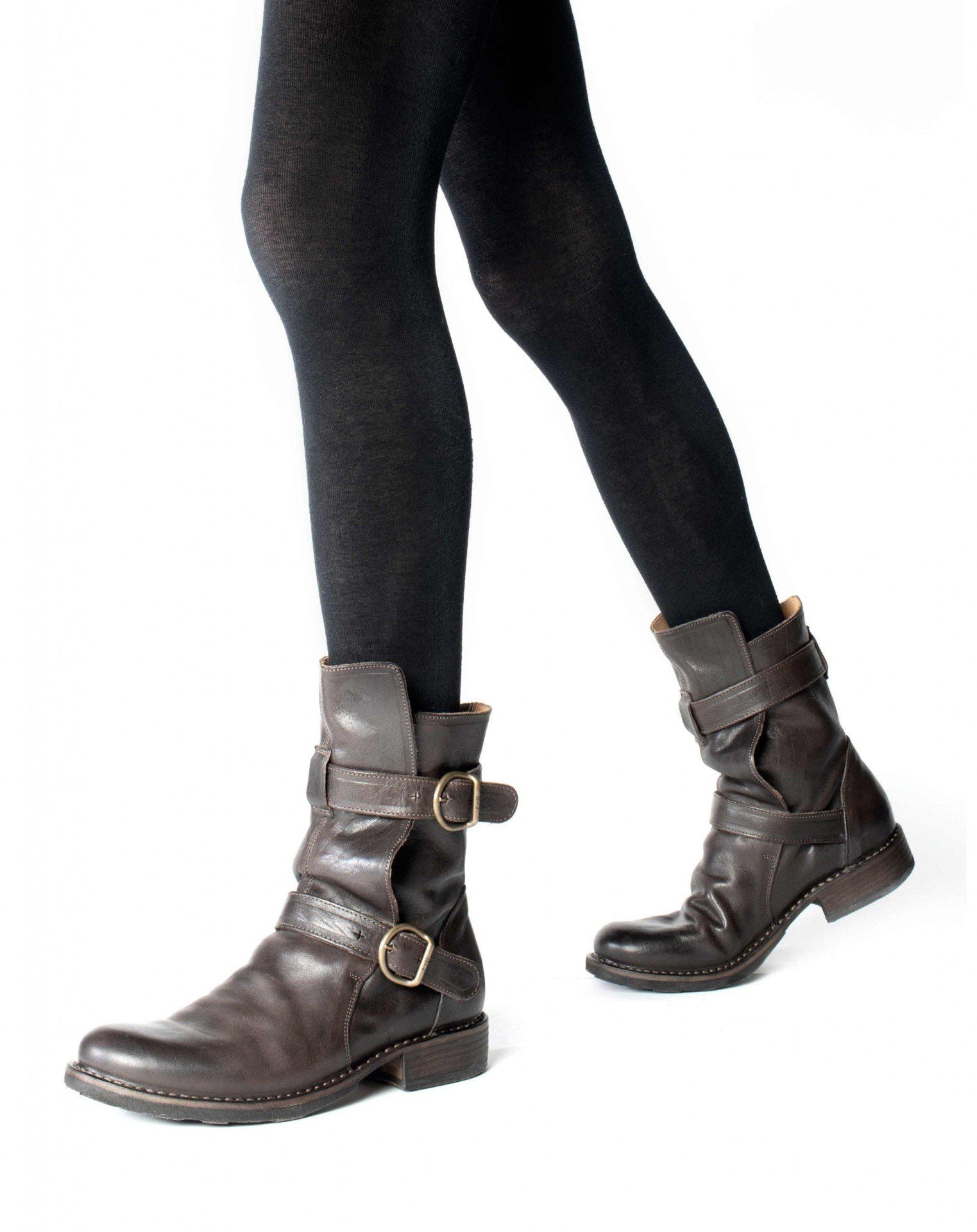 Fiorentini + Baker, ETERNITY 713, Brown leather tall ankle boot with buckles-Made in Italy-worn