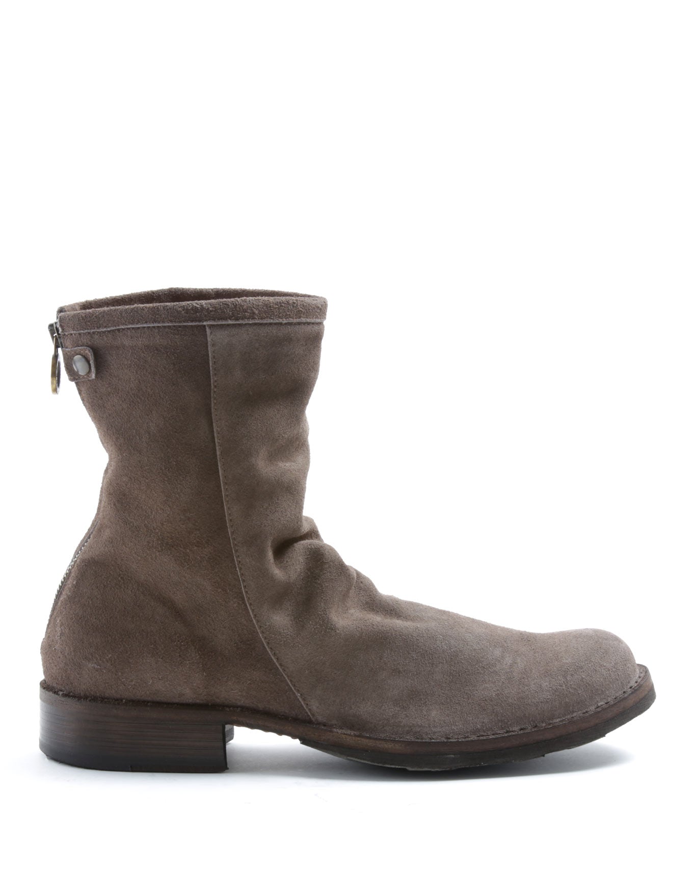 Fiorentini + Baker, ETERNITY EVEN, Tall ankle boots with slightly ruched vamp and rear zip in reversed brown suede-Made in Italy-side