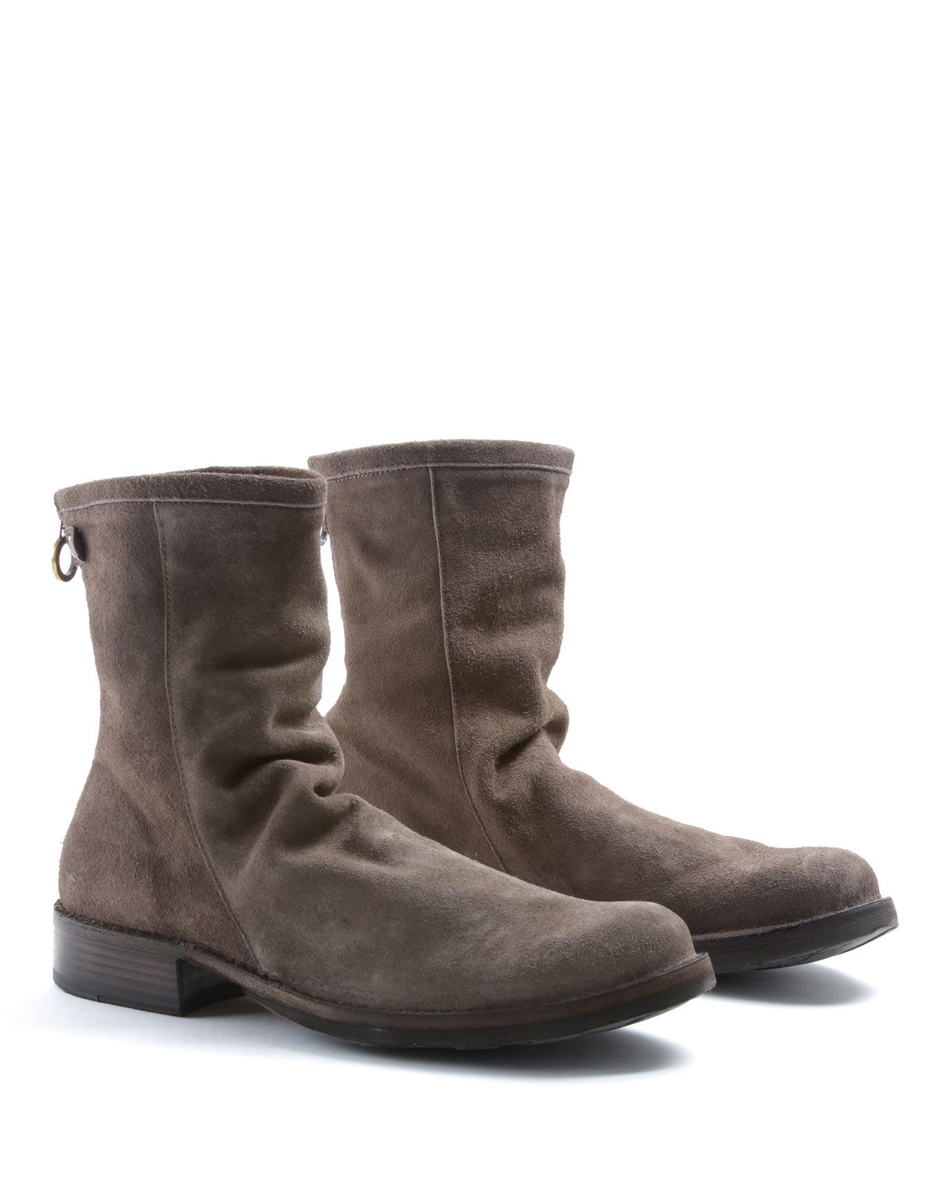 Fiorentini + Baker, ETERNITY EVEN, Tall ankle boots with slightly ruched vamp and rear zip in reversed brown suede-Made in Italy-lateral