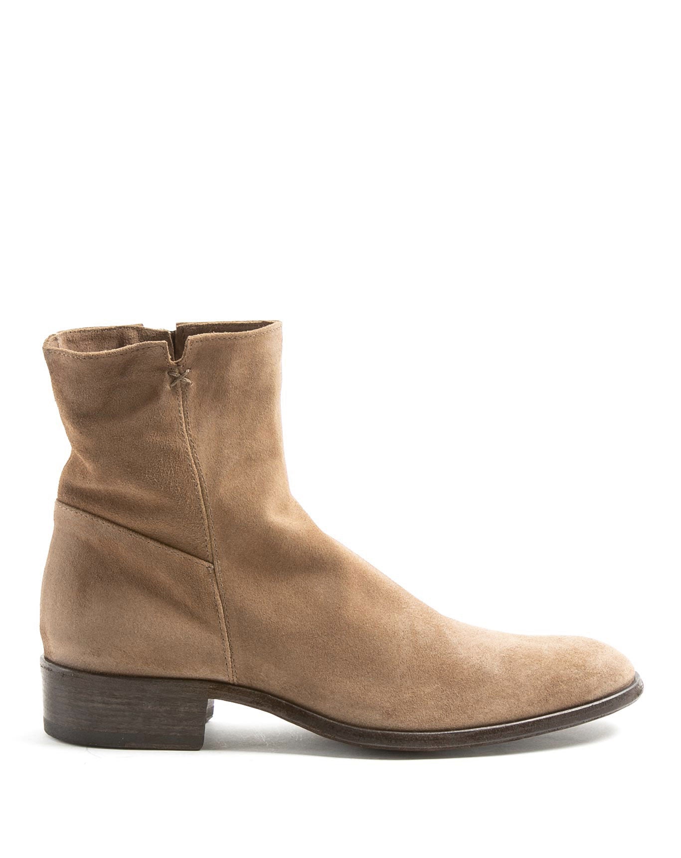 Fiorentini + Baker, CHANCE CALE, Tobacco suede men ankle boots with elongated shape and inside zip-Made in Italy-side