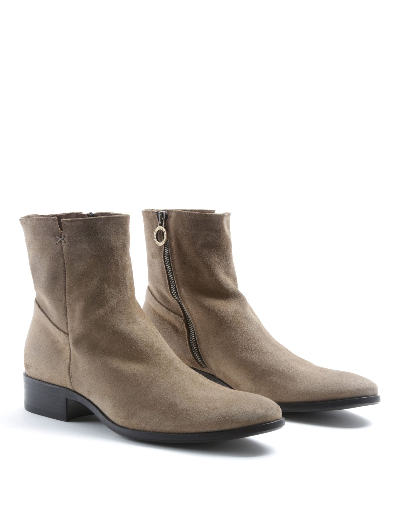 FIORENTINI + BAKER, CHANCE CALE, Suede ankle boots. The elongated shape and stacked heel for a slick laid back rock 'n' roll look. Handcrafted by skilled artisans. Made in Italy. Made to last.