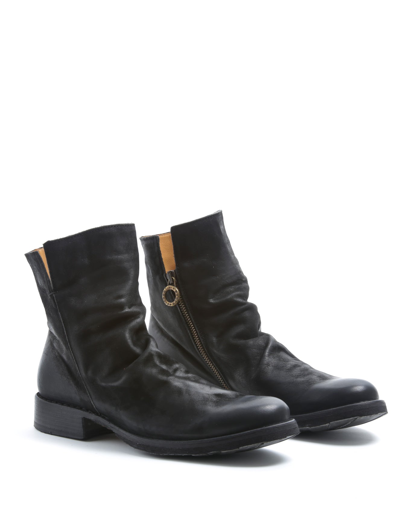 Fiorentini + Baker, ETERNITY ELF, Reversed black leather ankle boots with slightly ruched vamp and inside zip-Made in Italy-lateral