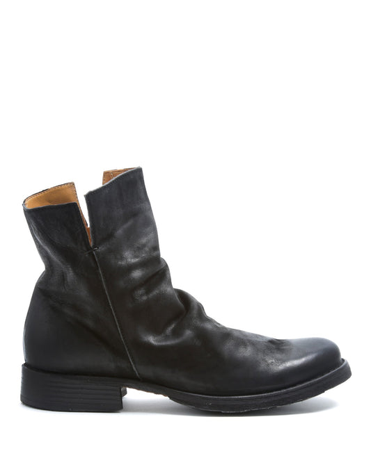 Fiorentini + Baker, ETERNITY ELF, Reversed black leather ankle boots with slightly ruched vamp and inside zip-Made in Italy-side