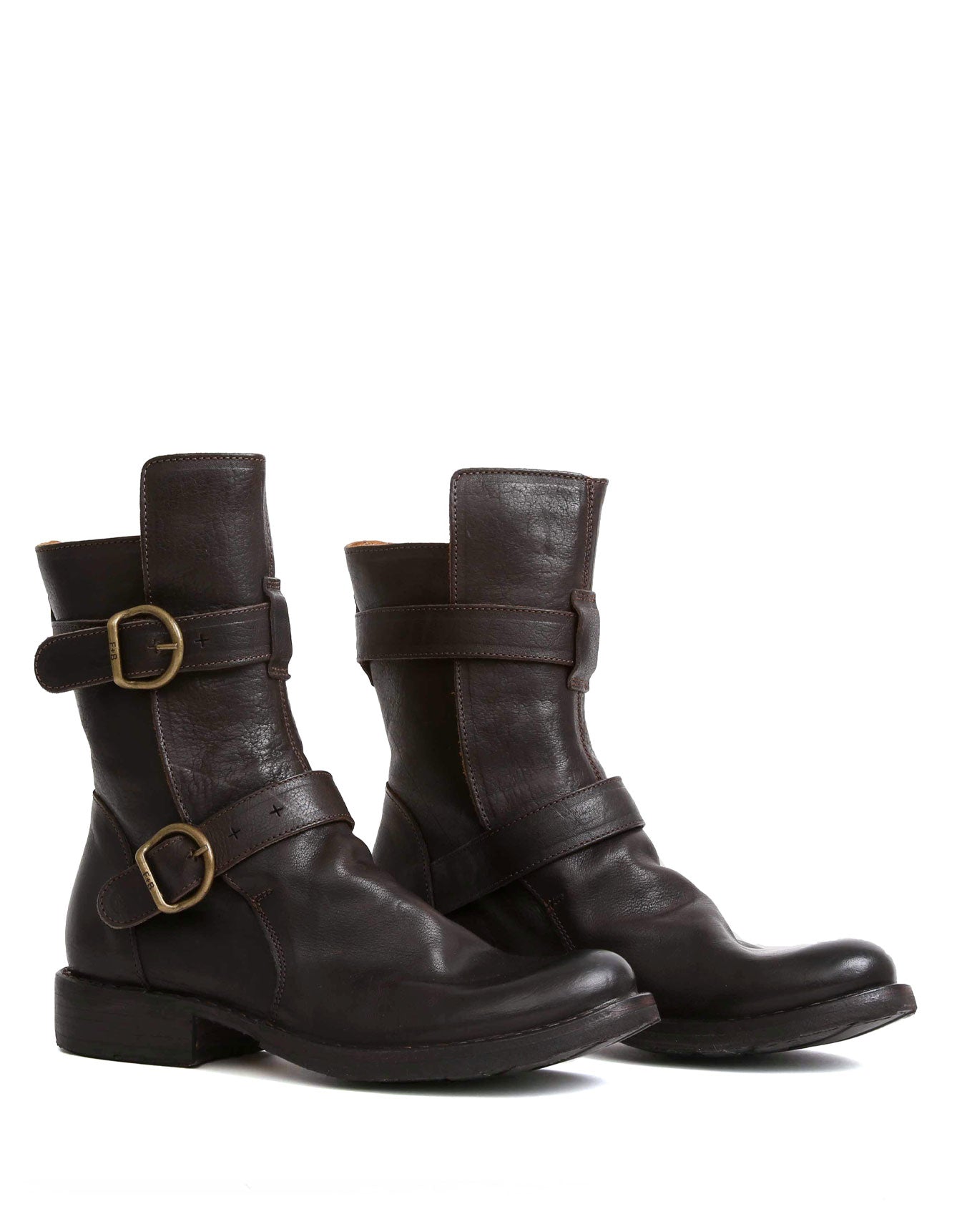 Fiorentini + Baker, ETERNITY 713, Brown leather tall ankle boot with buckles-Made in Italy-lateral