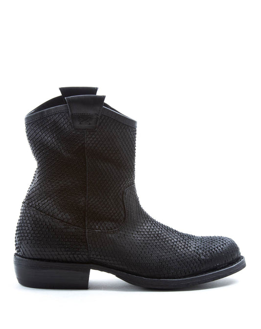 Fiorentini + Baker, CARNABY CRUNA, Woman tall ankle boots with slightly pointed toe in black laser cut leather-Made in Italy-side