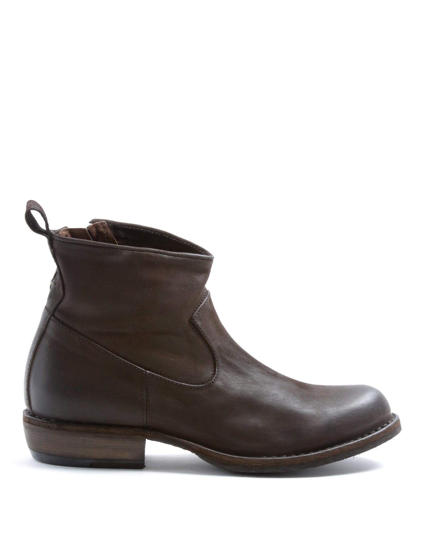 Fiorentini + Baker, CARNABY CENYS, Women ankle boot with slightly pointed toe and inside zip in coffee brown leather-Made in Italy-side