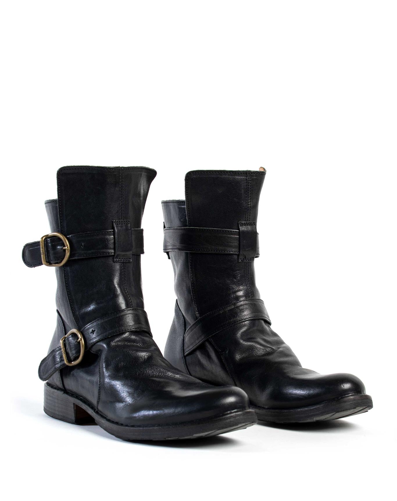 Fiorentini + Baker, ETERNITY 713, Black leather tall ankle boot with buckles-Made in Italy-lateral