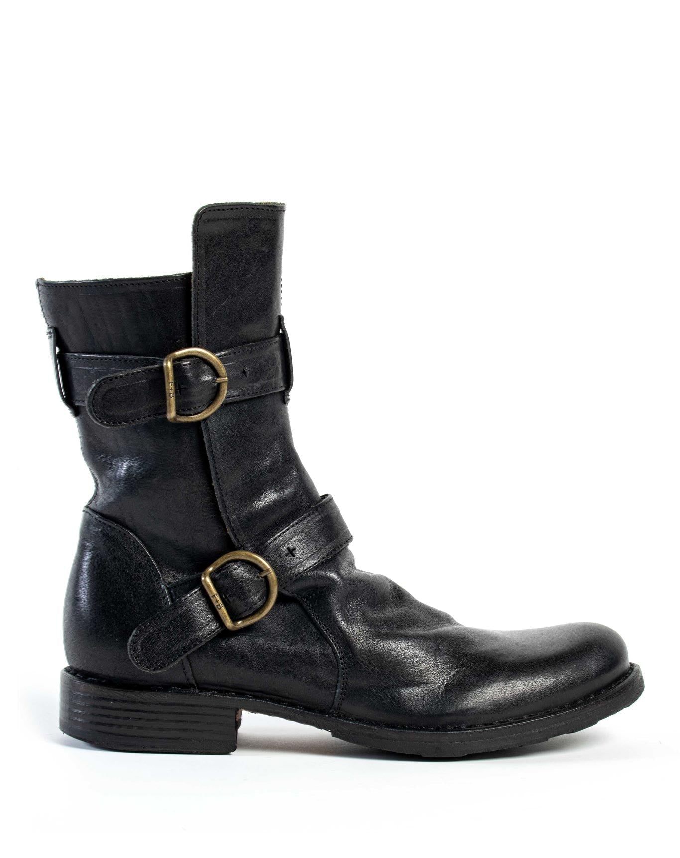 Fiorentini + Baker, ETERNITY 713, Black leather tall ankle boot with buckles-Made in Italy-side