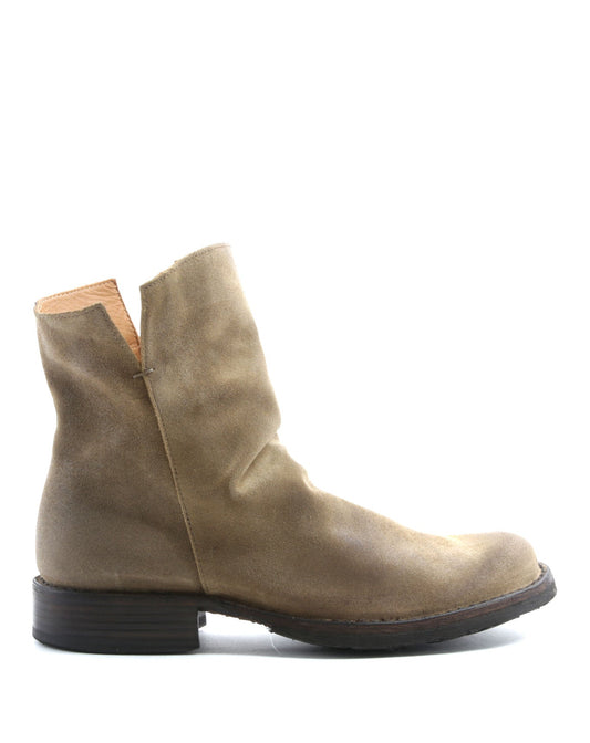 Fiorentini + Baker, ETERNITY ELF, Tobacco suede ankle boots with slightly ruched vamp and inside zip-Made in Italy-side