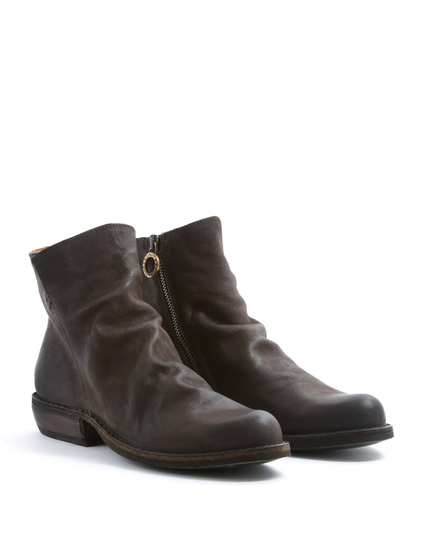 Fiorentini + Baker, CARNABY CHILL, Women ankle boots in coffee brown leather with natural wrinkled vamp and slightly pointed toe-Made in Italy-lateral