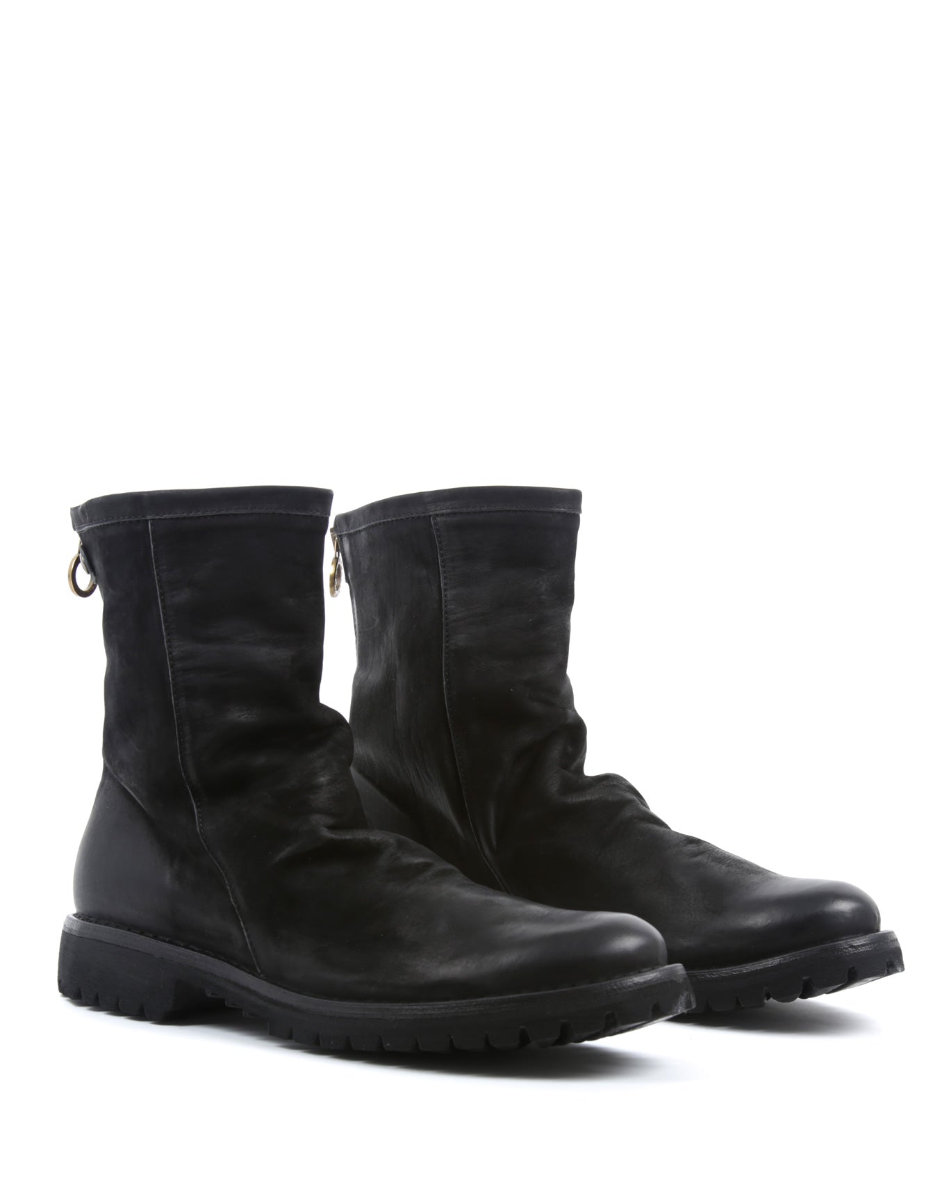 Fiorentini + Baker, ETERNITY MASSIVE M-EVEN, Black leather tall ankle boots with rear zip and thick sole-Made in Italy-lateral