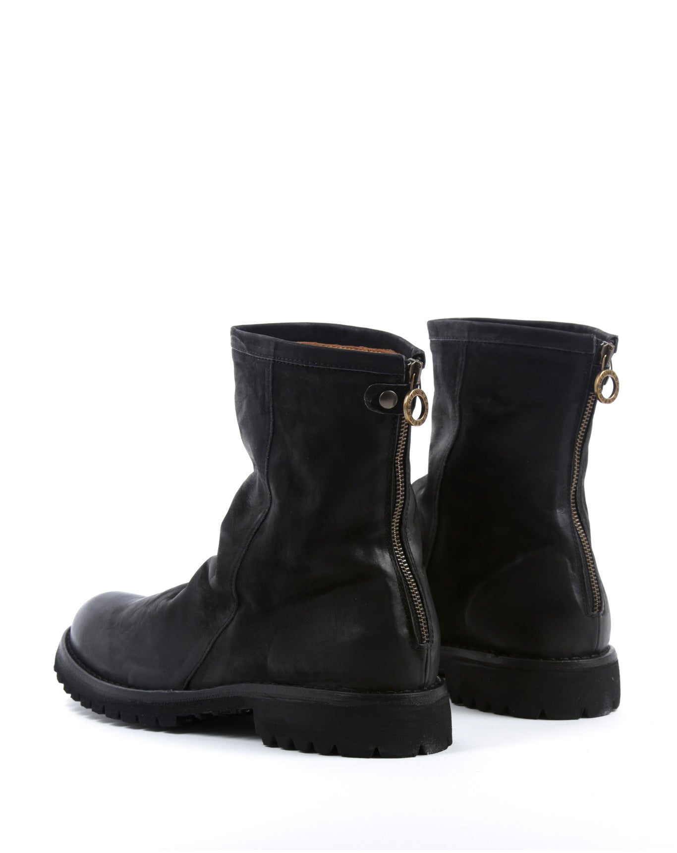 Fiorentini + Baker, ETERNITY MASSIVE M-EVEN, Black leather tall ankle boots with rear zip and thick sole-Made in Italy-back