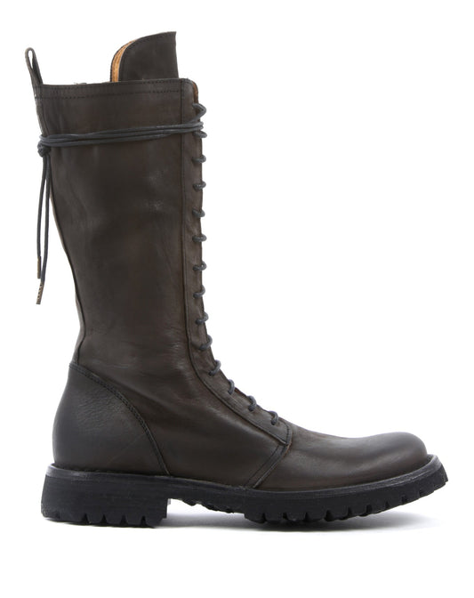 Fiorentini + Baker, ETERNITY MASSIVE M-EGAN, Brown leather tall lace up military style boots with inside zip and thick rubber sole-Made in Italy-side