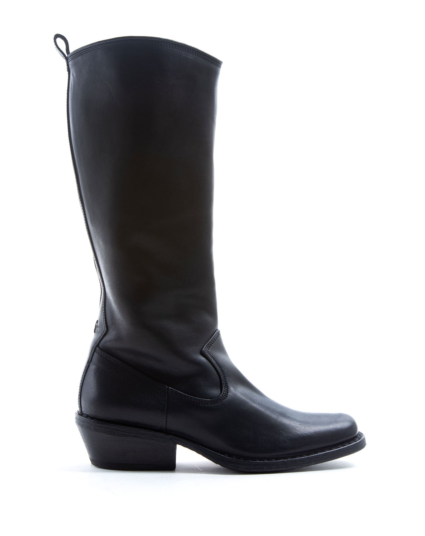 Fiorentini + Baker, CUBAN CATY, Black leather tall boots with squared off toe and Cuban heel-Made in Italy-side