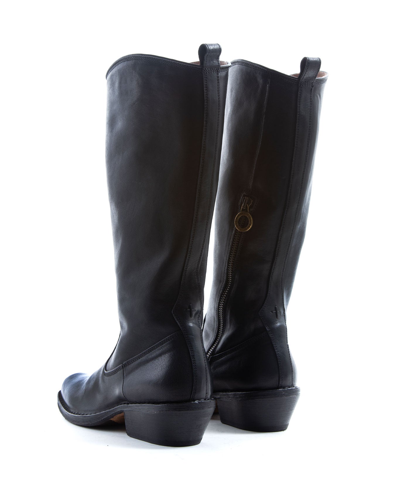 Fiorentini + Baker, CUBAN CATY, Black leather tall boots with squared off toe and Cuban heel-Made in Italy-back