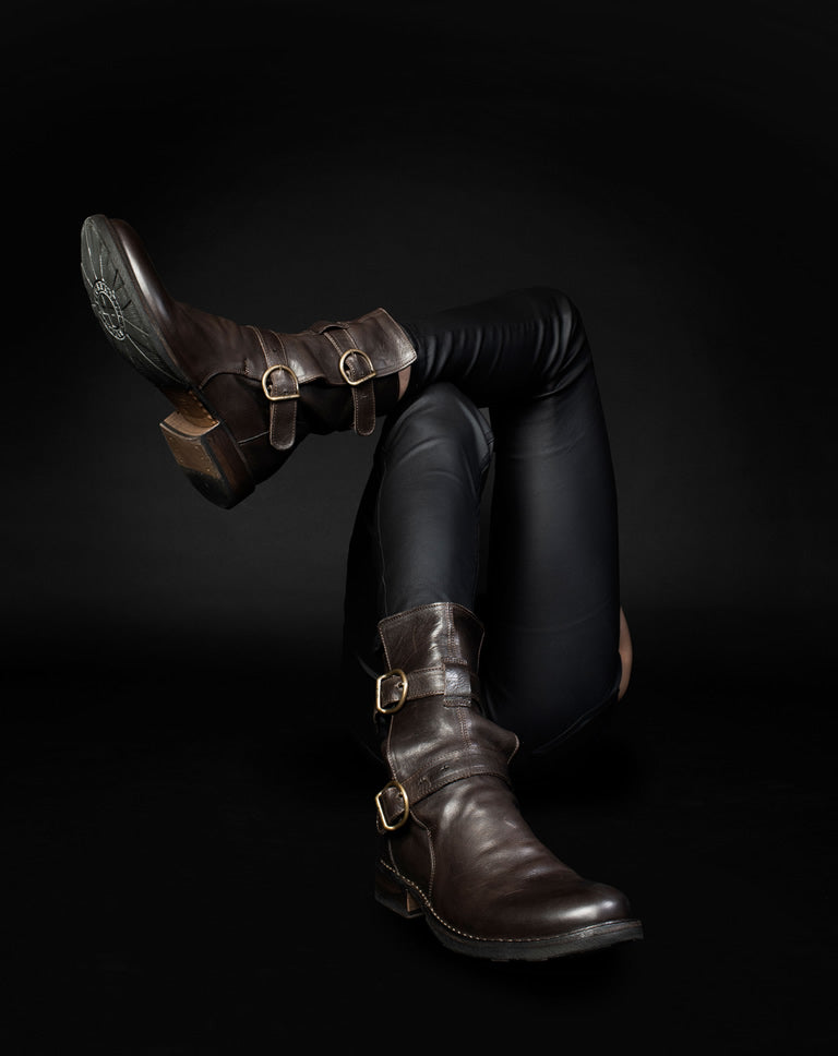 Fiorentini + Baker, ETERNITY 713, Brown leather tall ankle boot with buckles-Made in Italy-worn2