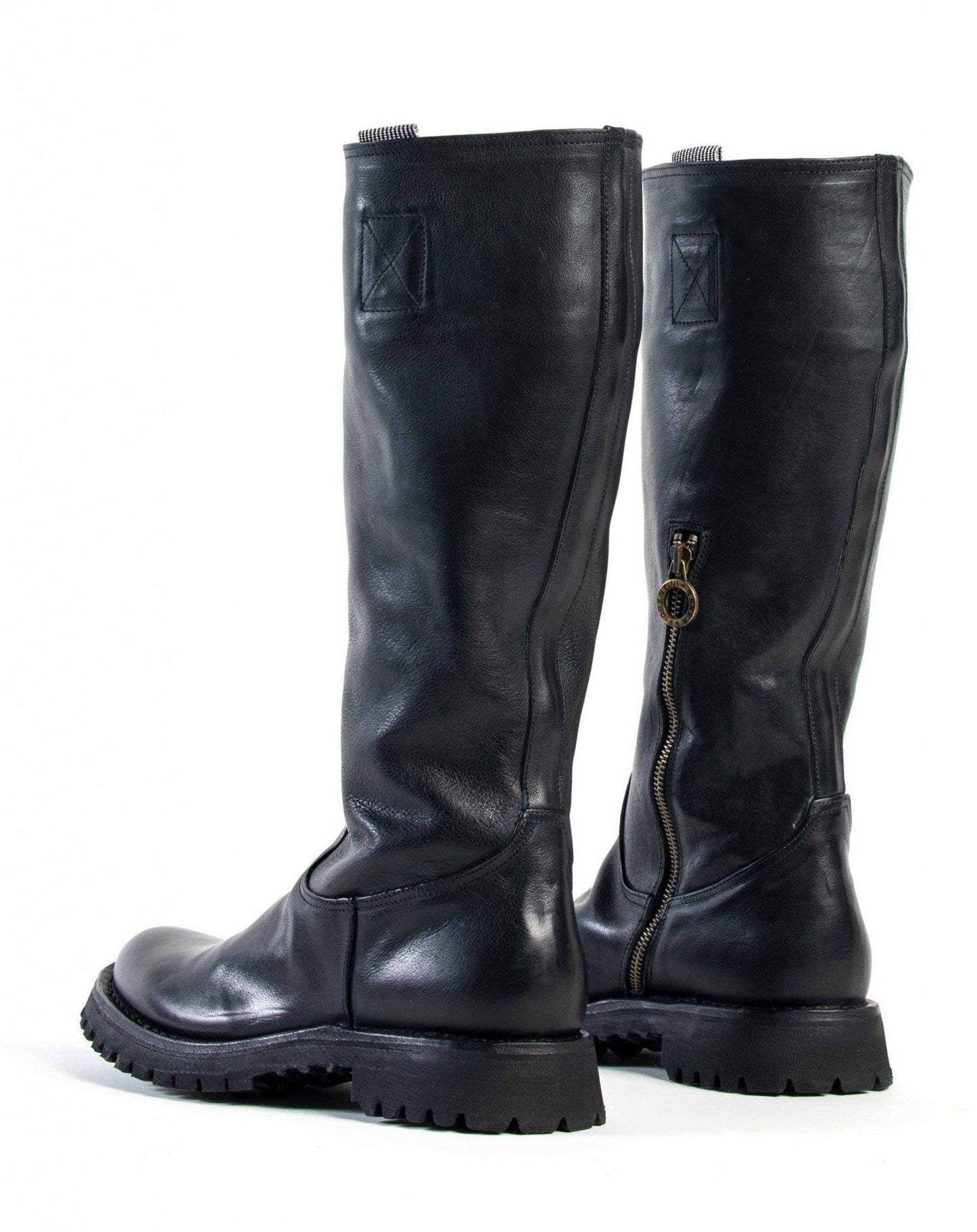 Fiorentini + Baker, ETERNITY MASSIVE M-ENGY, Black leather tall boots with inside zip and thick rubber sole-Made in Italy-back