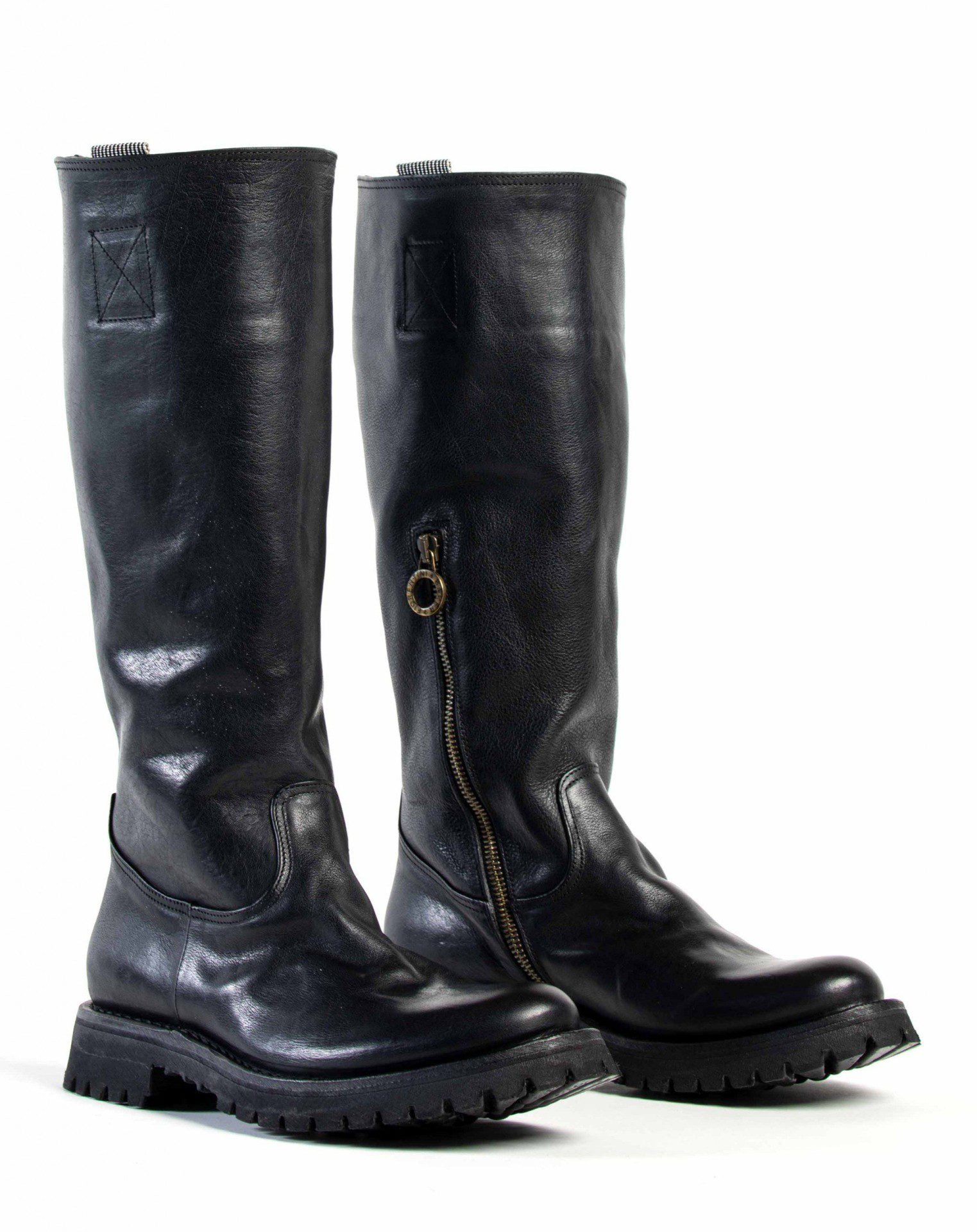 Fiorentini + Baker, ETERNITY MASSIVE M-ENGY, Black leather tall boots with inside zip and thick rubber sole-Made in Italy-lateral