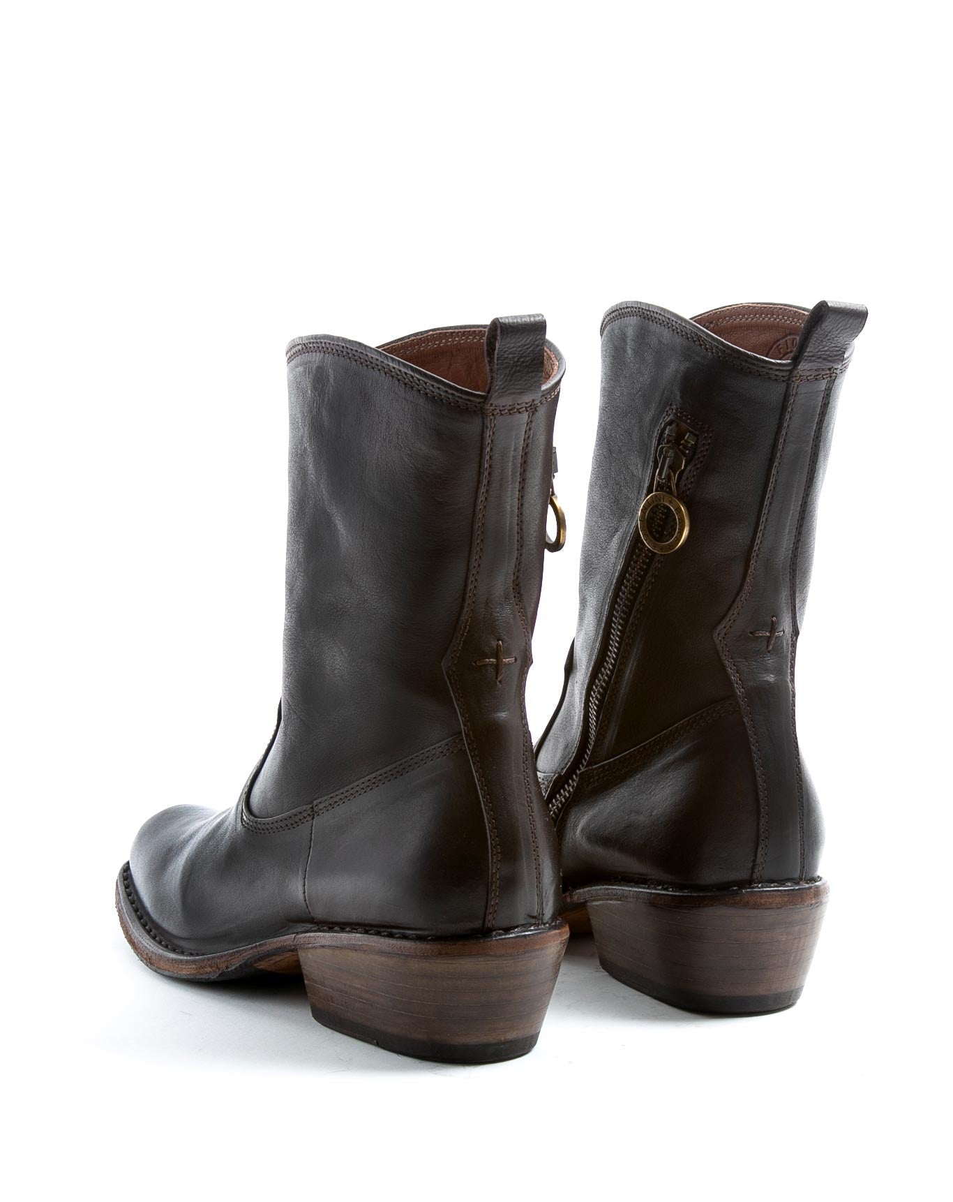 Fiorentini + Baker, CUBAN CAT, Brown leather mid-height boots with squared off toe and Cuban heel-Made in Italy-back