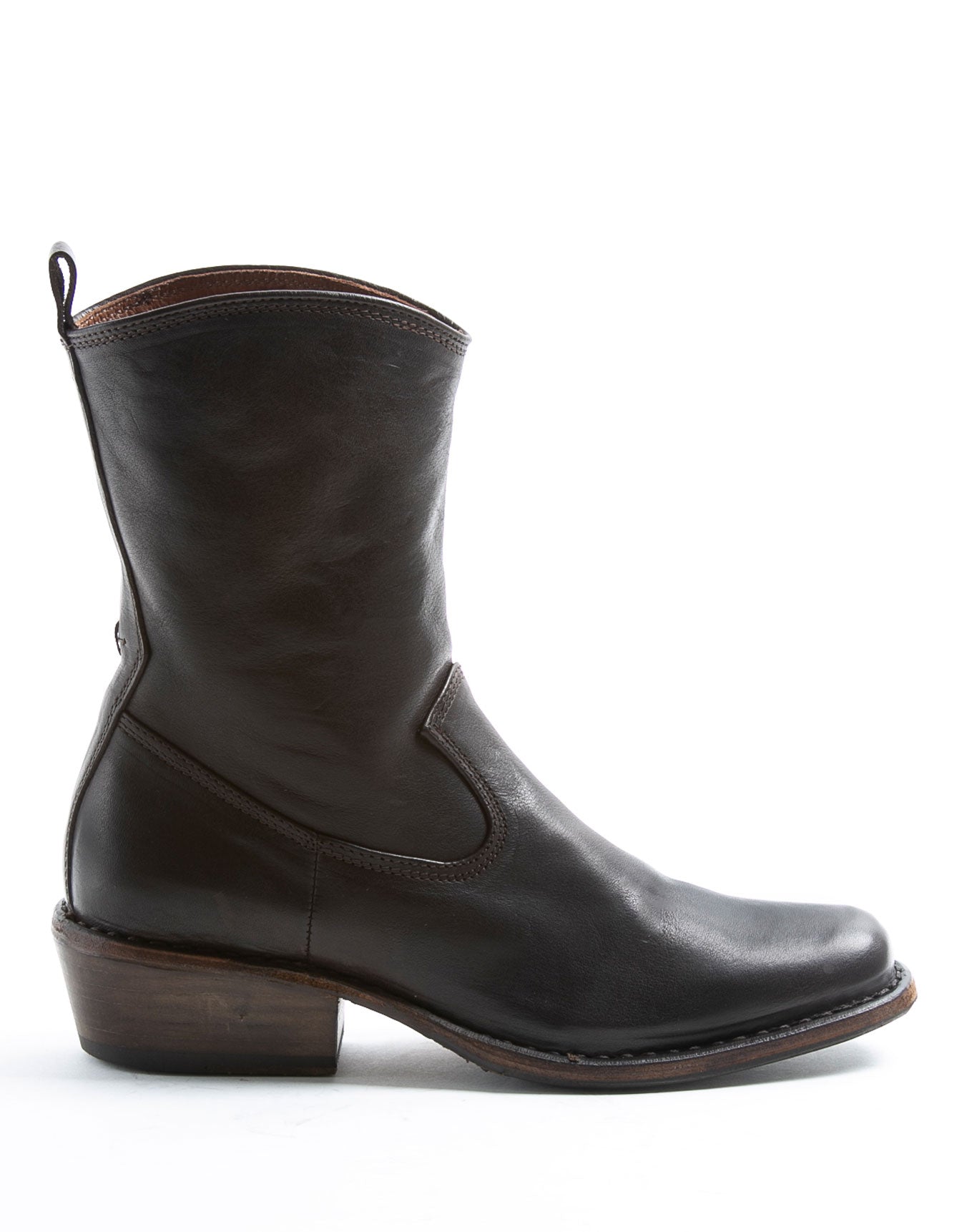 Fiorentini + Baker, CUBAN CAT, Brown leather mid-height boots with squared off toe and Cuban heel-Made in Italy-side