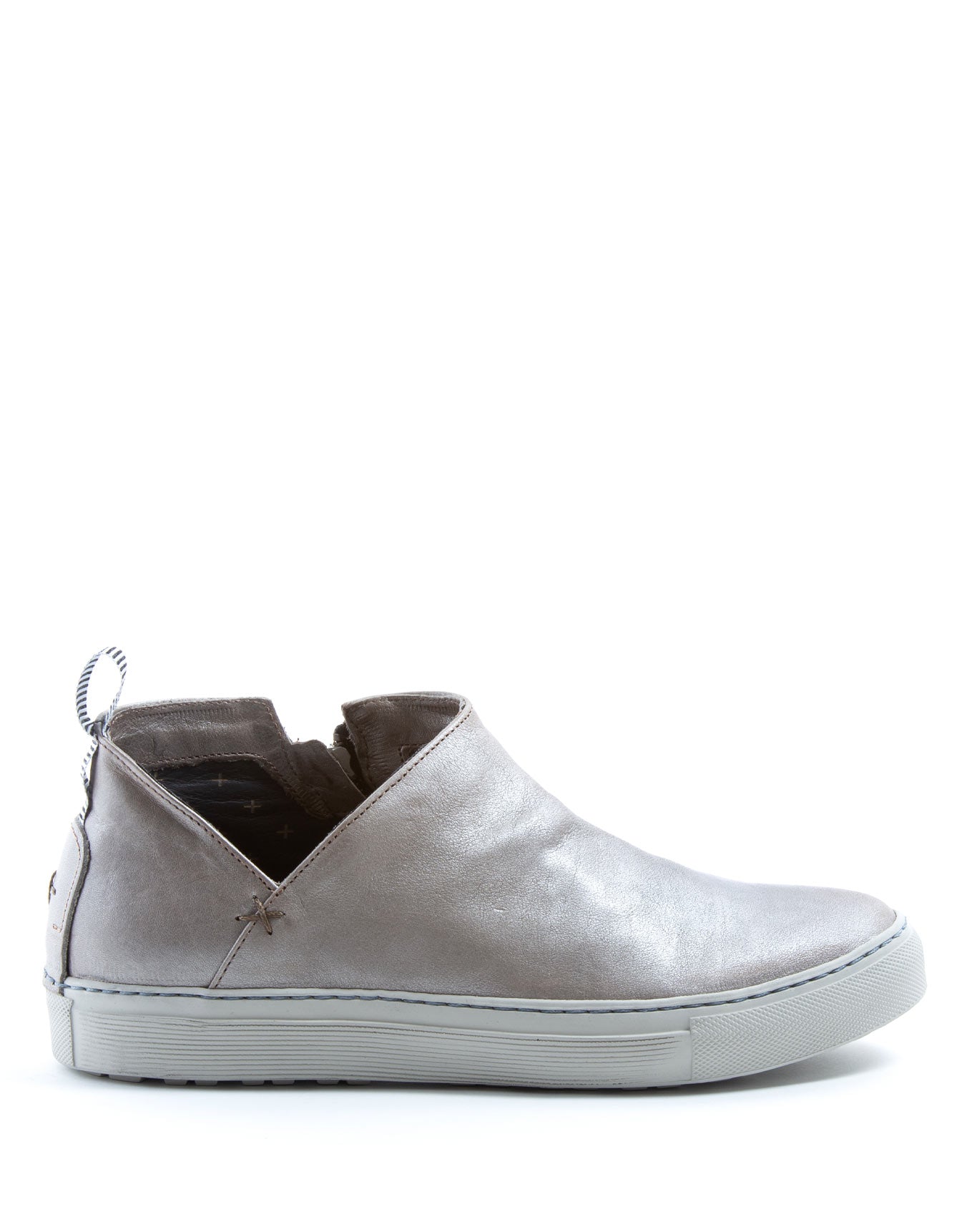 Fiorentini + Baker, BOLT BRIE, Silver leather asymmetric sneakers with inside zip-Made in Italy-side