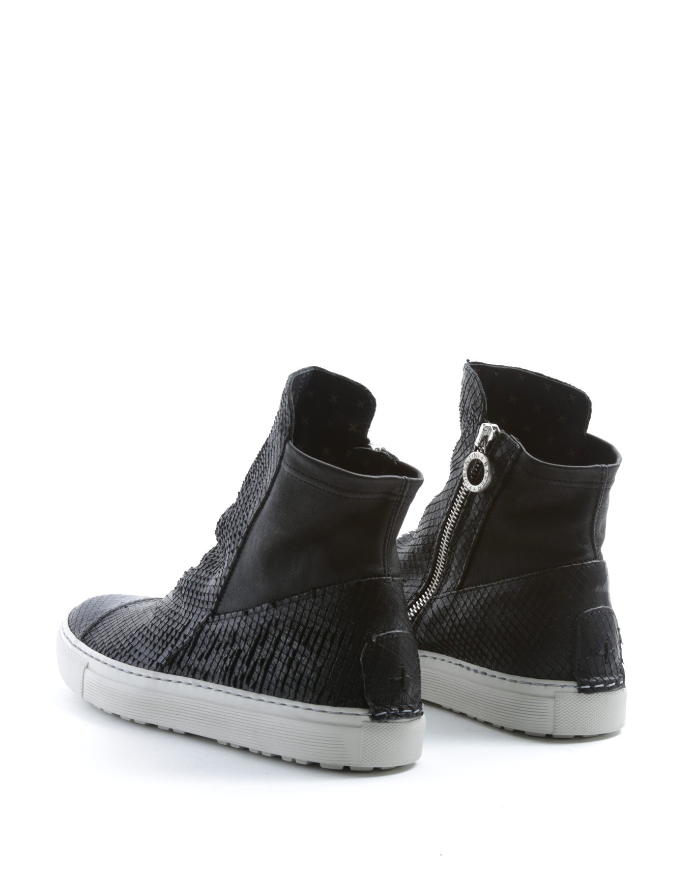 Fiorentini + Baker, BOLT BRET, Black laser-cut leather sneaker boots with ruched vamp and inside zip-Made in Italy-back