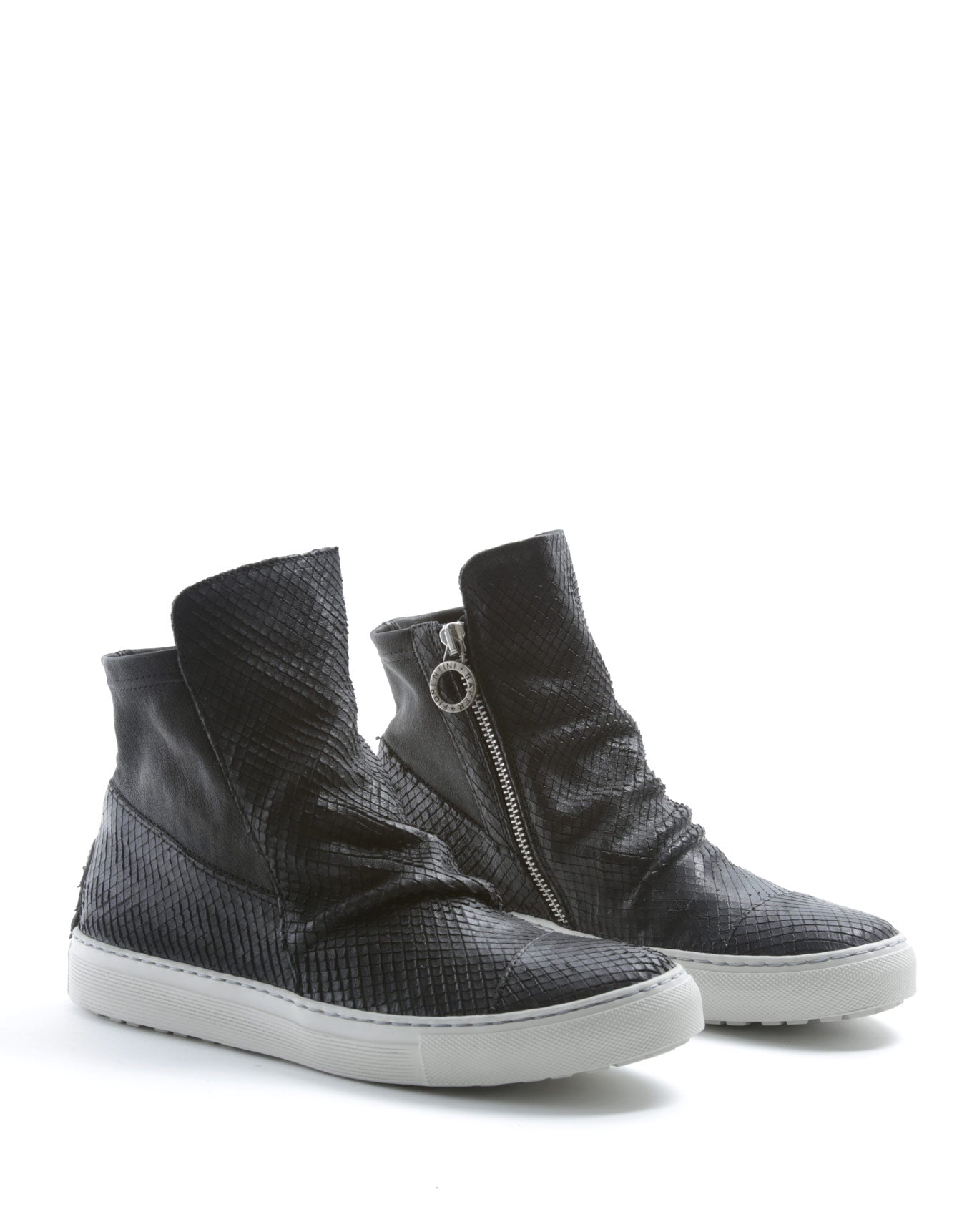 Fiorentini + Baker, BOLT BRET, Black laser-cut leather sneaker boots with ruched vamp and inside zip-Made in Italy-lateral