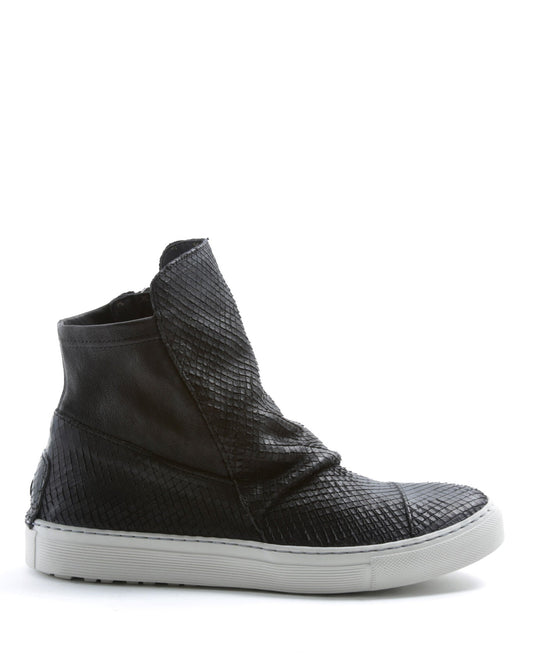 Fiorentini + Baker, BOLT BRET, Black laser-cut leather sneaker boots with ruched vamp and inside zip-Made in Italy-side