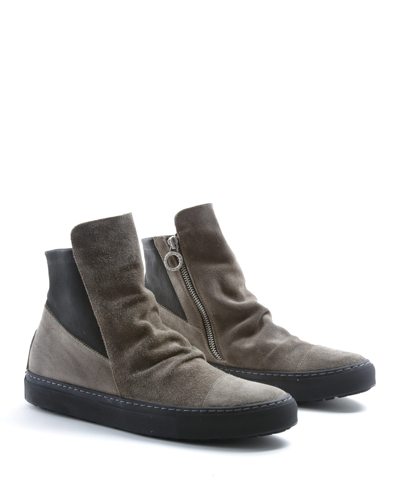 FIORENTINI + BAKER, BOLT BRET, Taupe suede sneaker boots with ruched vamp and inside zip-Made in Italy-lateral